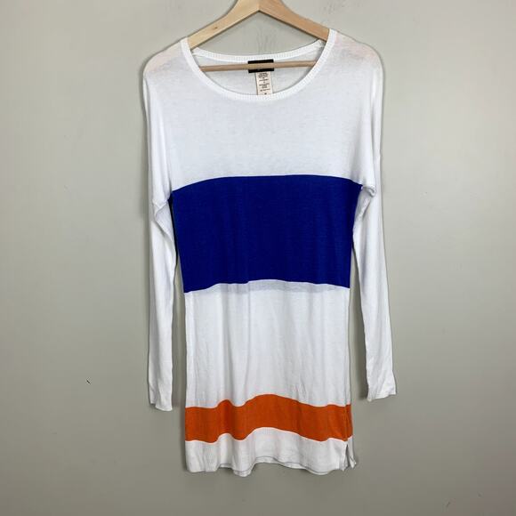 Tommy Bahama Color Black Stripe Sweater Dress White Blue Orange Tunic XS - Picture 1 of 6